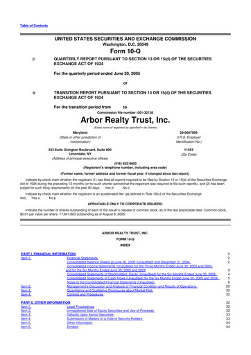 Thumbnail Arbor Realty Trust
 10-Q Quarterly Report FY 