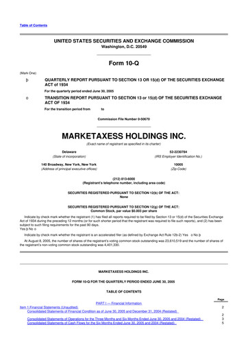 Thumbnail MarketAxess
 10-Q Quarterly Report FY 