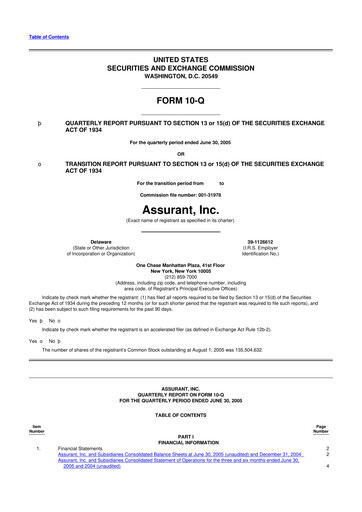 Thumbnail Assurant 10-Q Quarterly Report FY 