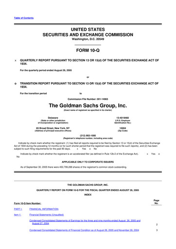 Thumbnail Goldman Sachs 10-Q Quarterly Report FY 