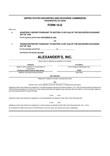 Thumbnail Alexander's, Inc. 10-Q Quarterly Report FY 
