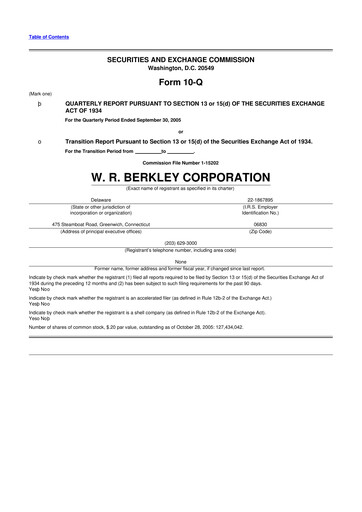 Thumbnail W. R. Berkley 10-Q Quarterly Report FY 