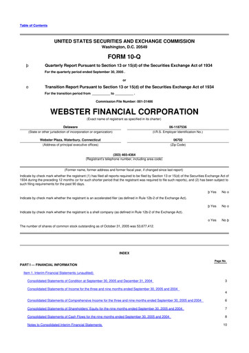 Thumbnail Webster Financial 10-Q Quarterly Report FY 