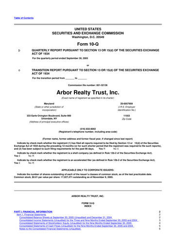 Thumbnail Arbor Realty Trust
 10-Q Quarterly Report FY 