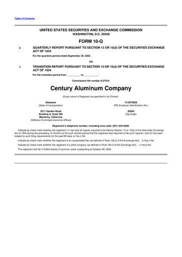 Thumbnail Century Aluminum
 10-Q Quarterly Report FY 