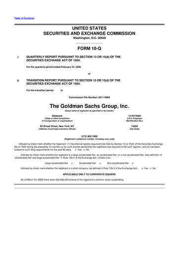 Thumbnail Goldman Sachs 10-Q Quarterly Report FY 