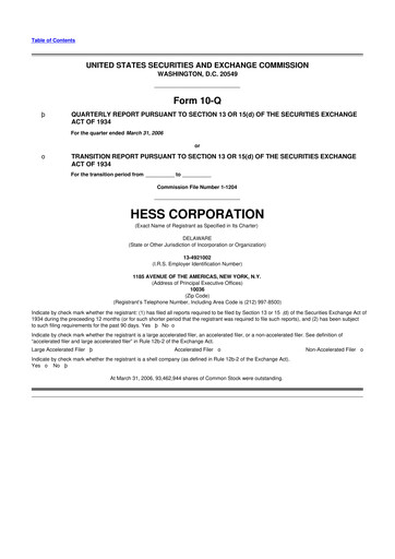 Thumbnail Hess 10-Q Quarterly Report FY 