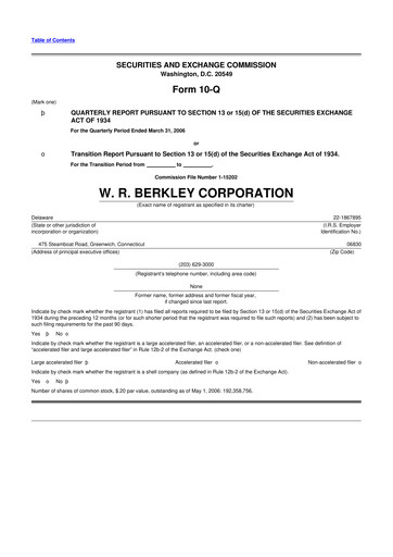 Thumbnail W. R. Berkley 10-Q Quarterly Report FY 