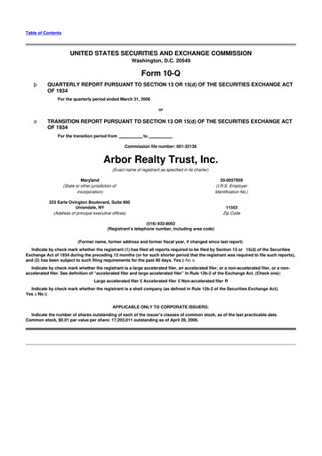 Thumbnail Arbor Realty Trust
 10-Q Quarterly Report FY 