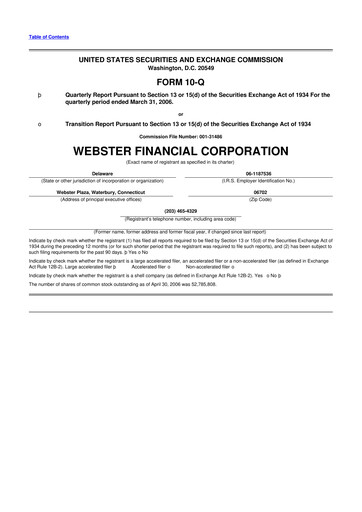 Thumbnail Webster Financial 10-Q Quarterly Report FY 