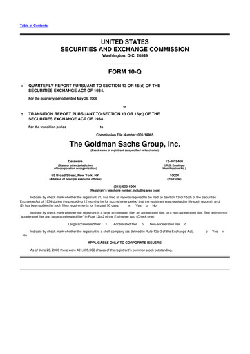 Thumbnail Goldman Sachs 10-Q Quarterly Report FY 