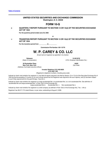 Thumbnail W. P. Carey 10-Q Quarterly Report FY 