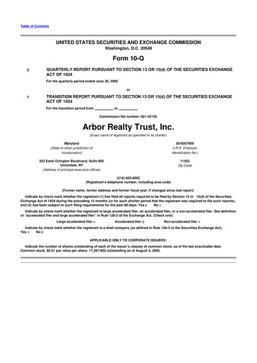 Thumbnail Arbor Realty Trust
 10-Q Quarterly Report FY 