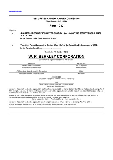 Thumbnail W. R. Berkley 10-Q Quarterly Report FY 