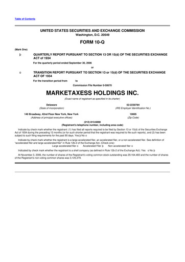 Thumbnail MarketAxess
 10-Q Quarterly Report FY 