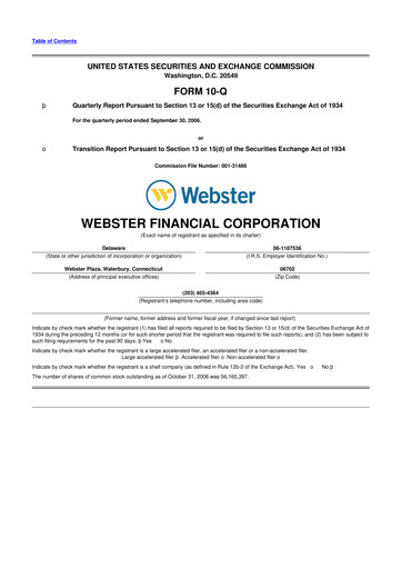 Thumbnail Webster Financial 10-Q Quarterly Report FY 