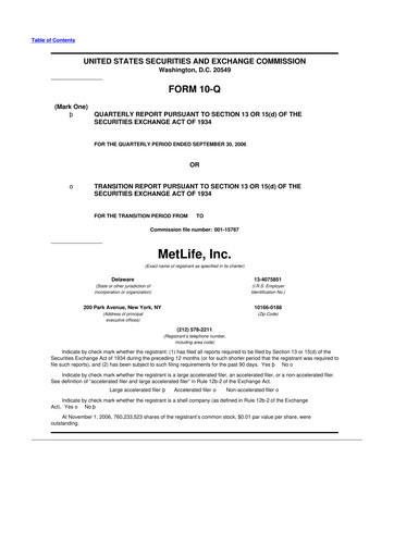 Thumbnail MetLife 10-Q Quarterly Report FY 
