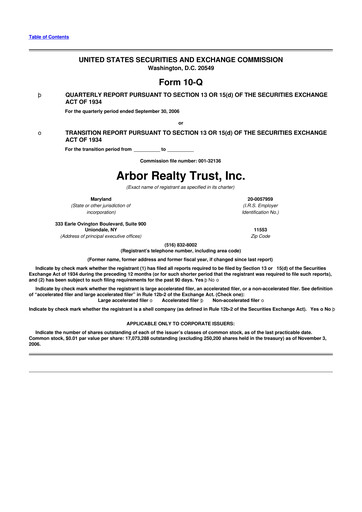 Thumbnail Arbor Realty Trust
 10-Q Quarterly Report FY 