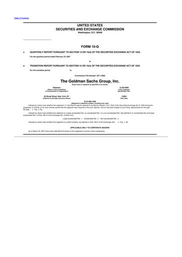 Thumbnail Goldman Sachs 10-Q Quarterly Report FY 