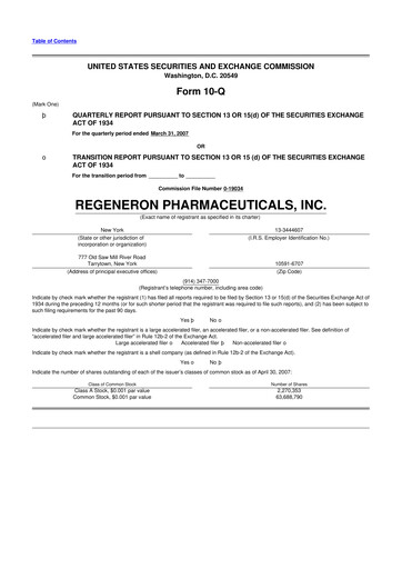 Thumbnail Regeneron Pharmaceuticals 10-Q Quarterly Report FY 