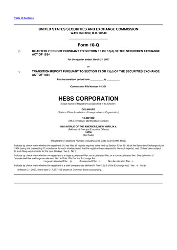 Thumbnail Hess 10-Q Quarterly Report FY 