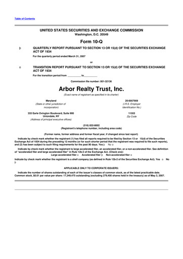 Thumbnail Arbor Realty Trust
 10-Q Quarterly Report FY 