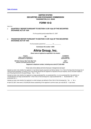 Vorschaubild Altria Group 10-Q Quartalsbericht  