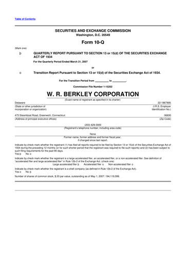 Thumbnail W. R. Berkley 10-Q Quarterly Report FY 