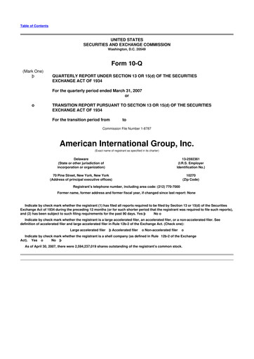 Thumbnail American International Group 10-Q Quarterly Report FY 