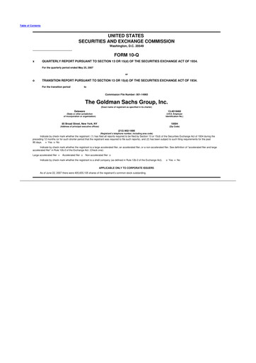 Thumbnail Goldman Sachs 10-Q Quarterly Report FY 