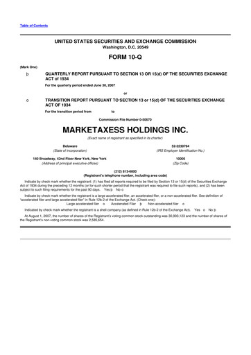 Thumbnail MarketAxess
 10-Q Quarterly Report FY 