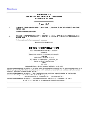 Thumbnail Hess 10-Q Quarterly Report FY 
