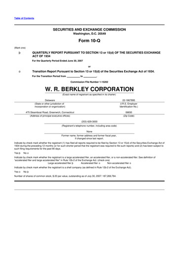 Thumbnail W. R. Berkley 10-Q Quarterly Report FY 