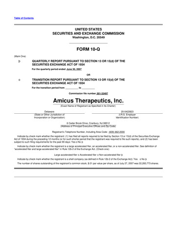 Thumbnail Amicus Therapeutics
 10-Q Quarterly Report FY 
