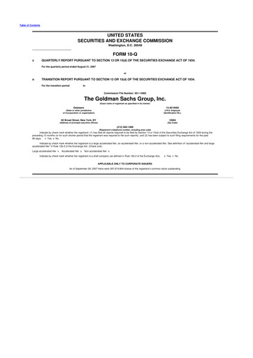Thumbnail Goldman Sachs 10-Q Quarterly Report FY 