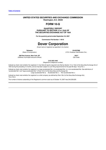 Thumbnail Dover Corporation 10-Q Quarterly Report FY 