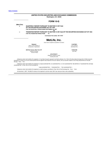 Thumbnail MetLife 10-Q Quarterly Report FY 