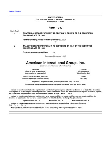 Thumbnail American International Group 10-Q Quarterly Report FY 