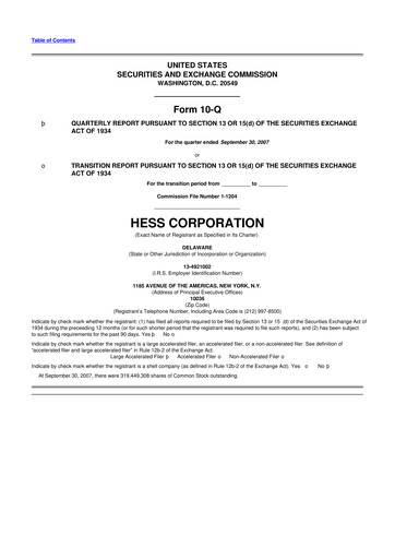Thumbnail Hess 10-Q Quarterly Report FY 