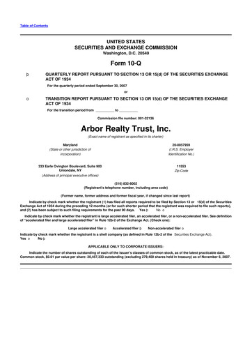 Thumbnail Arbor Realty Trust
 10-Q Quarterly Report FY 