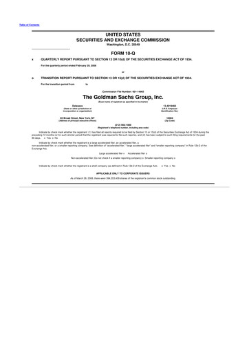 Thumbnail Goldman Sachs 10-Q Quarterly Report FY 
