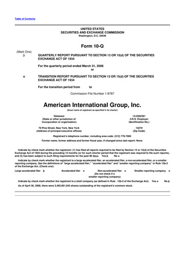 Thumbnail American International Group 10-Q Quarterly Report FY 