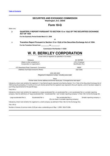 Thumbnail W. R. Berkley 10-Q Quarterly Report FY 