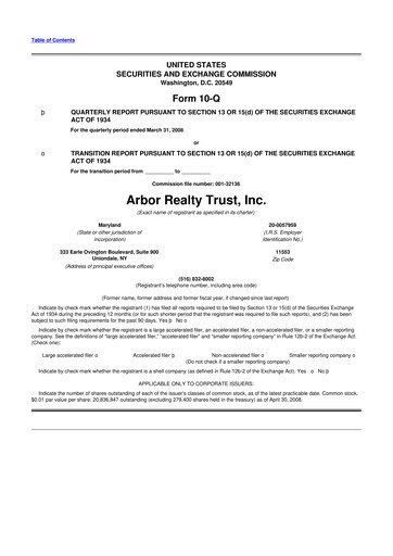 Thumbnail Arbor Realty Trust
 10-Q Quarterly Report FY 