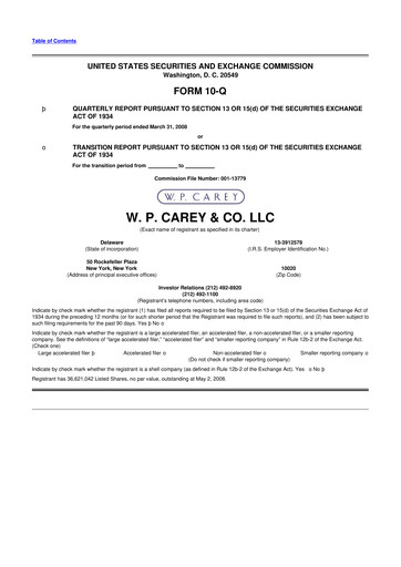 Thumbnail W. P. Carey 10-Q Quarterly Report FY 