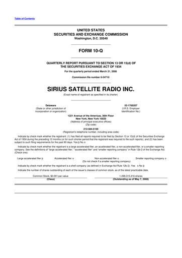Thumbnail Sirius XM 10-Q Quarterly Report FY 