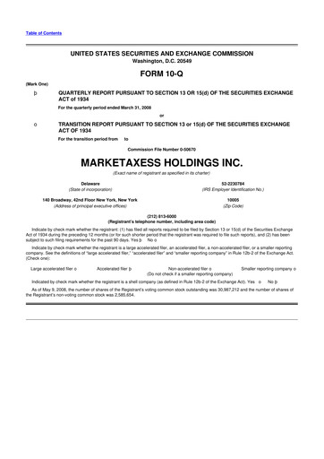 Thumbnail MarketAxess
 10-Q Quarterly Report FY 