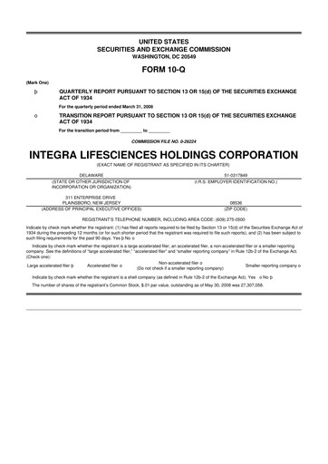 Miniature Integra LifeSciences 10-Q Rapport trimestriel  