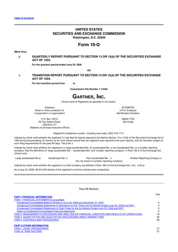 Thumbnail Gartner 10-Q Quarterly Report FY 