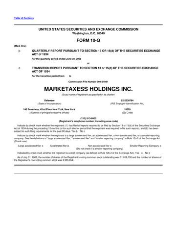 Thumbnail MarketAxess
 10-Q Quarterly Report FY 